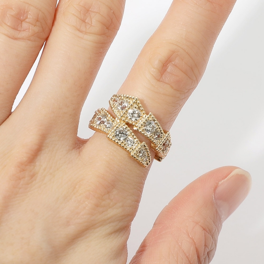 Gold CZ Stone Size 7 Geometric Double Row Wrap Ring Finger Statement Jewelry